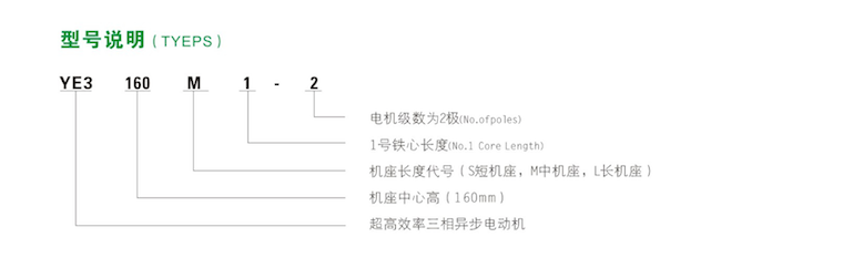 YE3系列超高效率三相異步電動機(jī)型號說明